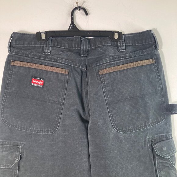 Mens Wrangler Workwear Heavy Canvas Cotton Pants Black 34 x 30 Double Knee Cargo - Picture 5 of 10